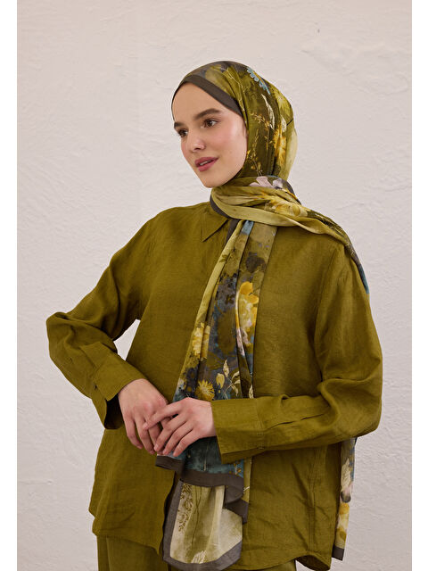 Fresh Scarfs Dıtsy Leaves Desen Rami Şal Haki - S000420262-18547