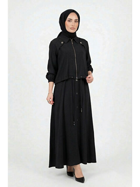 Remsa Aller ve Çıt Çıt Detay Modal Bolerolu Elbise 921 Siyah