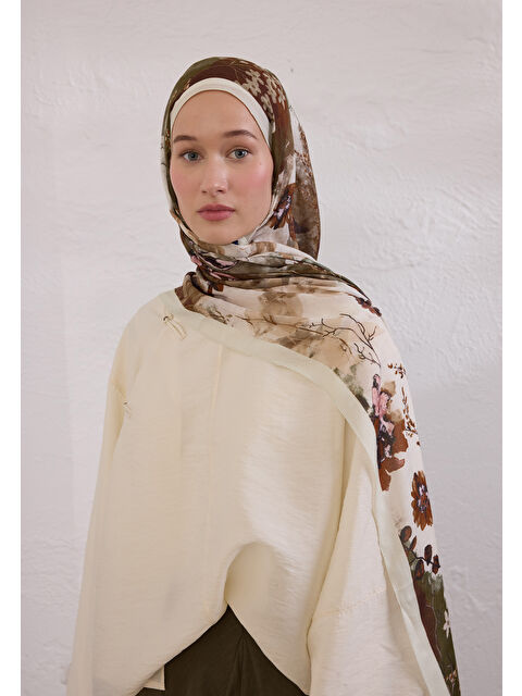Fresh Scarfs Dıtsy Leaves Desen Rami Şal Bej - S000420262-19928