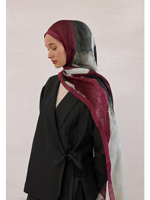 Fresh Scarfs Color Waves Desen Rami Şal Bordo - S000420345-19951