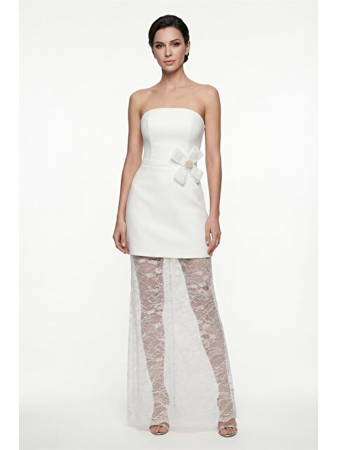 Lafaba Kadın Beyaz Dantel Detaylı Nikah After Party Abiye Elbise - S000506651-20063