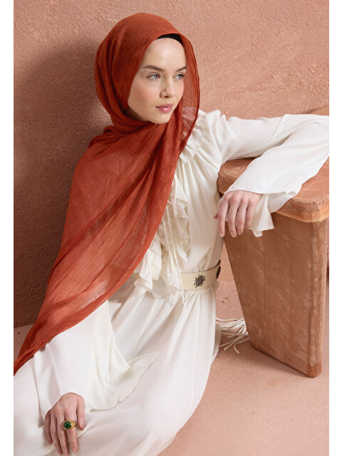 Fresh Scarfs Modal Damalı Şal Kiremit - S000420269-18657