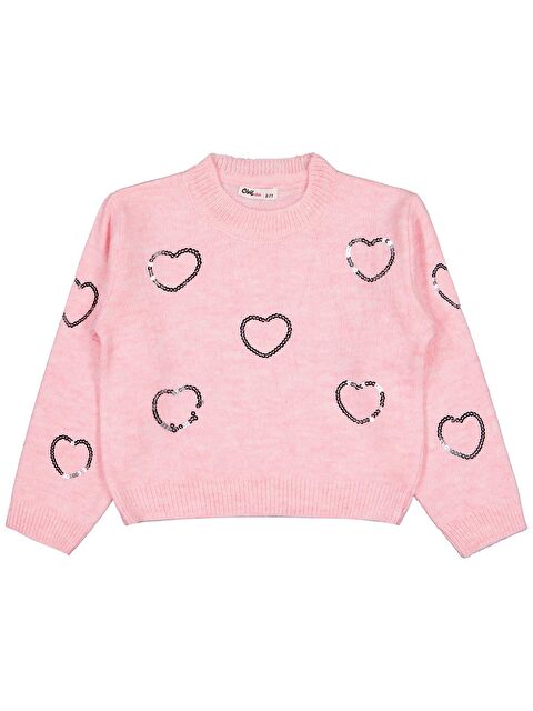 Civil Girls Pullu Kalp Nakışlı 6-9 Yaş Kazak - Pembe 8-9 Yaş - S000494737-20024