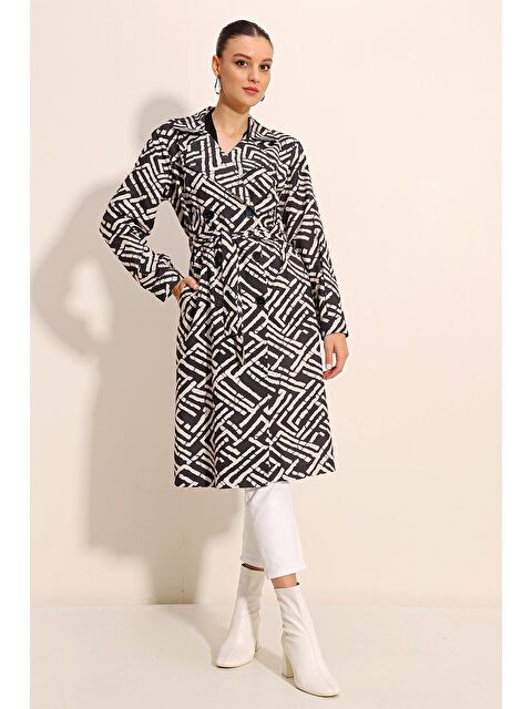 Bigdart 5853 Desenli Kruvaze Yaka Trençkot - C. Siyah - S000085404-14430