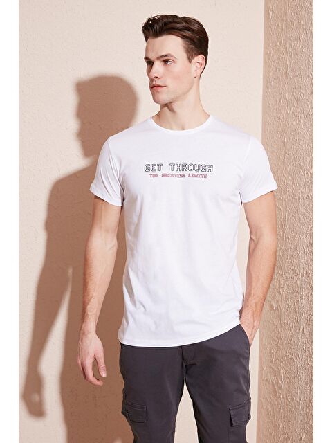 Buratti Basklı Bisiklet Yaka %100 Pamuklu Slim Fit Tişört 541GET - S000139022-20063