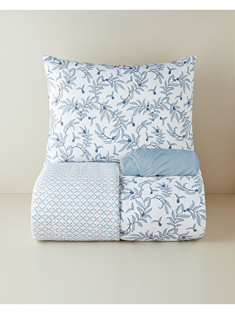 English Home Berryland Kolay Ütülenir Çarşaflı Tek Kişilik Nevresim Takımı 160x220 cm Mavi-Turuncu - S000530973-37377