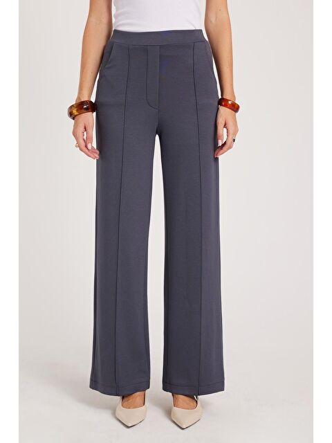 TUDORS Kadın Relax Fit Rahat Kesim Modal Kumaş Yüksel Bel Geniş Paça Antrasit Pantolon - S000523021-29666