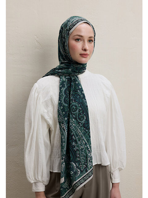 Fresh Scarfs Zaıra Desen Şal Koyu Yeşil - S000420275-19416