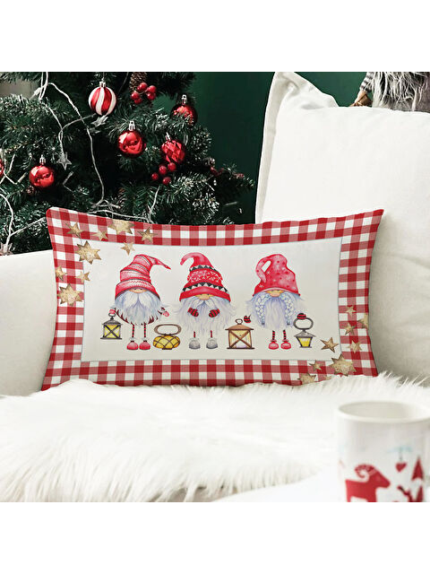 Evmila Yılbaşı Temalı Cüce Desenli Kadife Kırlent Kılıfı 35x55 cm - S000285264-23173