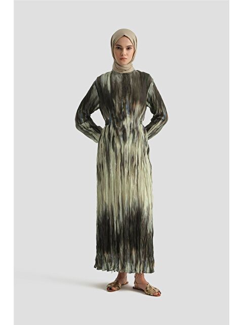 ARMİNE Batik Desen Kraşlı Elbise 25Y9032 Haki - S000490350-18547