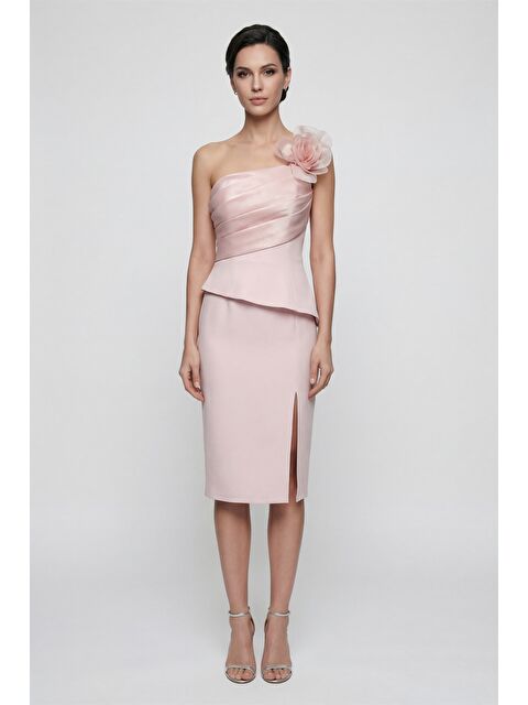 Lafaba Kadın Pudra Çiçek Detaylı Midi Söz Nişan Nikah Abiye Elbise - S000506616-7152