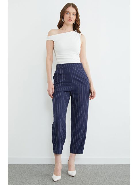 Fullamoda Çizgili Fermuarlı Pensli Cepli Pantolon - S000530235-21164