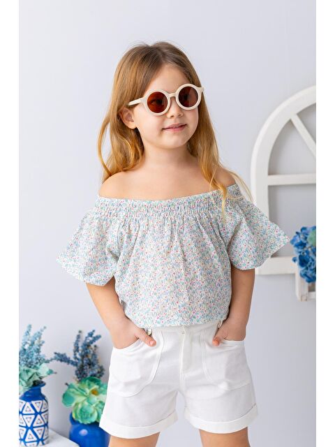 MİNİNİO Kız Çocuk Çiçek Desenli Crop Bluz - Desenli - S000362789-23173