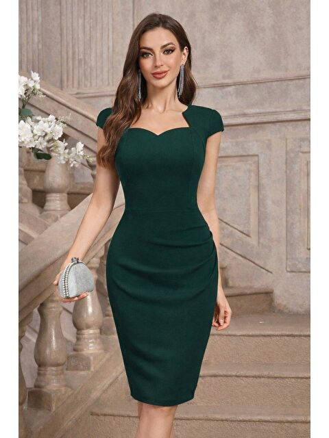 Jane's Kadın Kısa Kollu Yakası Asimetrik Kısa Ithal Krep Elbise