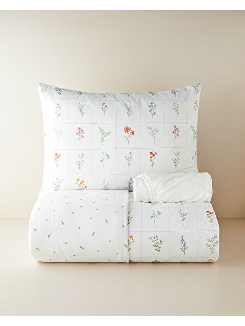 English Home Damada Bloom Kolay Ütülenir Çarşaflı Tek Kişilik Nevresim Takımı 160x220 cm Sarı-Yeşil - S000530974-37471