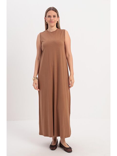 ALLDAY Vizon-Büyük Beden Pamuklu Bisiklet Yaka Kolsuz Elastanlı İçlik Elbise - S000501492-26429