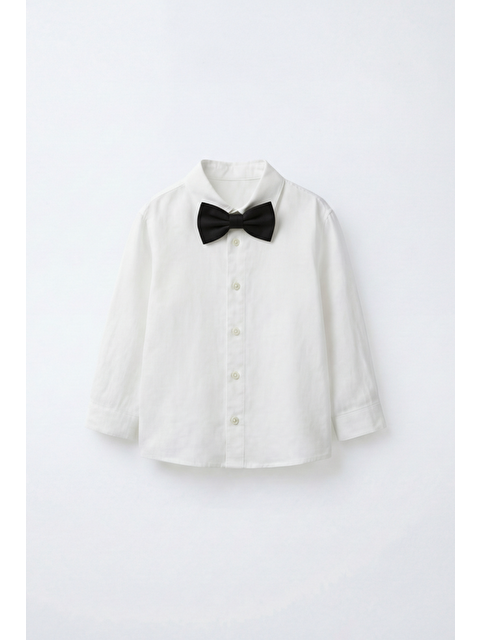 Magu Erkek Çocuk Pamuklu Beyaz Keten Gömlek – Papyon Dahil, Kolları Ayarlanabilir - S000503395-20063