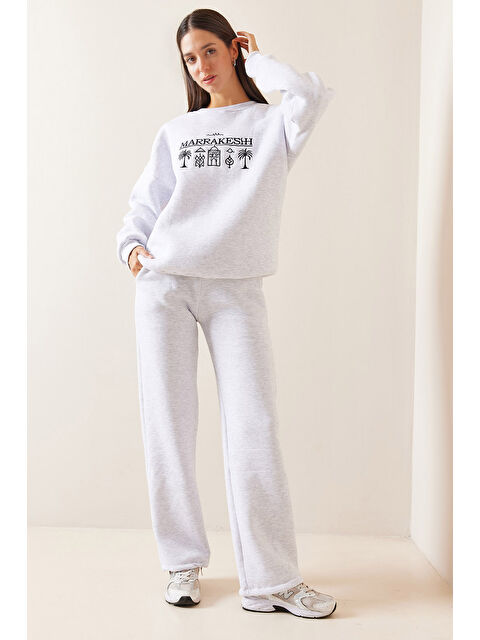 Xhan Gri Bisiklet Yaka & Nakışlı Eşofman Takımı 5YXK8-48942-03 - S000272546-20600