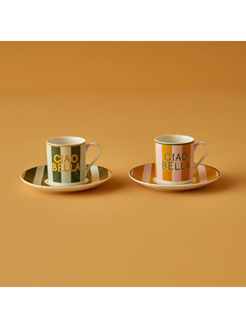 Bella Maison Line 2'li Kahve Fincanı Yeşil-Turuncu (90 cc) - S000380005-6388