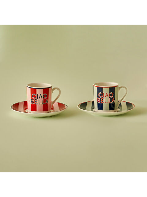 Bella Maison Line 2'li Kahve Fincanı Kırmızı-Mavi (90 cc) - S000380003-37330