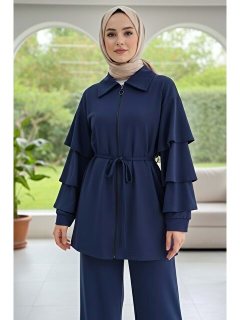 Tofisa Kolları Fırfırlı Modal İkili Takım Lacivert - 089-LACIVERT - S000488872-21164