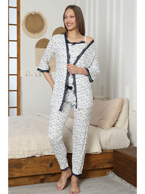 Tofisa Desenli Üçlü Pijama Takımı Lacivert - 28070-LACIVERT - S000488874-21164
