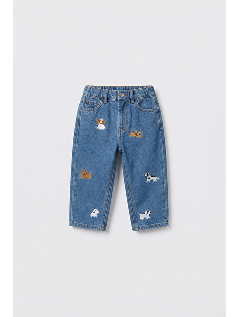 Magu Erkek Çocuk Pamuklu Mavi Jean Pantolon – Köpek Nakışlı - S000503396-17437