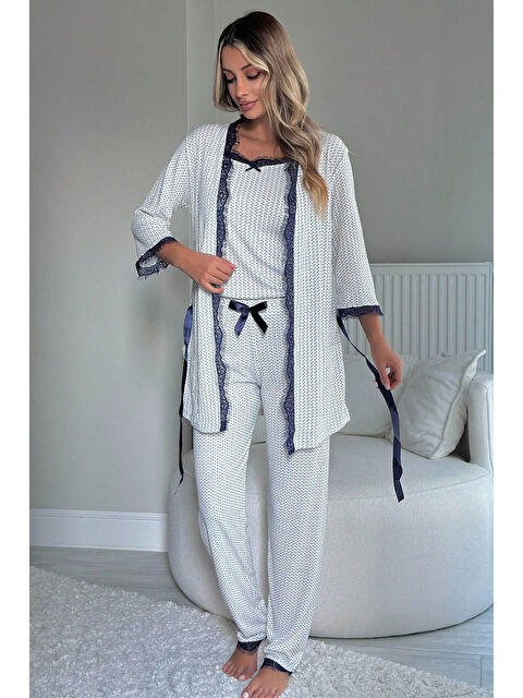 Tofisa Desenli Üçlü Pijama Takımı Lacivert - 28074-LACIVERT - S000488875-21164