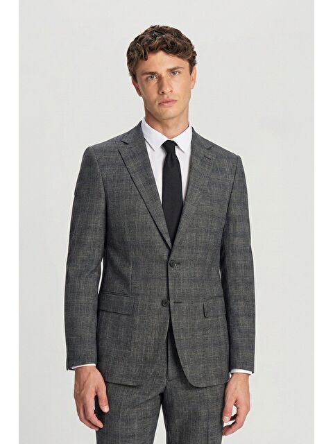 Sabri Özel Giotelli Siyah Slim Fit Mono Yaka Ekose Takım Elbise - S000523899-19351