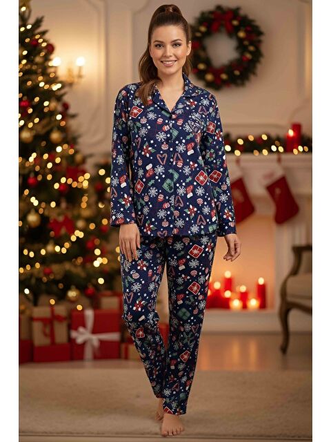 Tofisa Desenli Baskılı Pijama Takımı Lacivert - 28068-LACIVERT - S000488879-21164