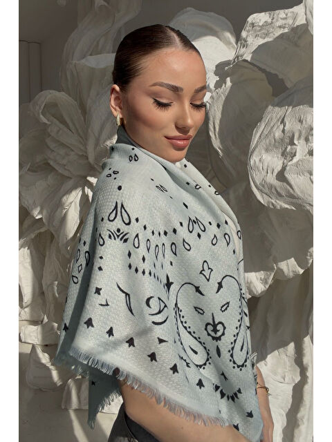 Remsa Desenli Kutjen Kare Omuz Şalı 1401 Buz Mavi - S000530967-3053