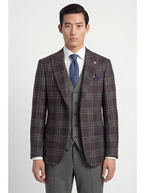 Sabri Özel Bordo Combined Vest Suit - S000523905-19951