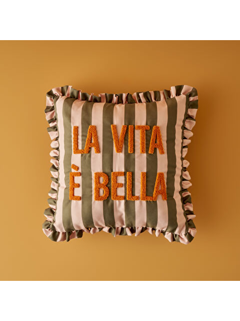 Bella Maison %100 Pamuk Line Punchlı Fırfırlı Kırlent Kılıfı Yeşil (43x43 cm) - S000366187-18194