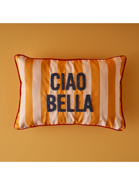 Bella Maison %100 Pamuk Line Mottolu Punchlı Kırlent Kılıfı Turuncu (35x50 cm) - S000366188-20013
