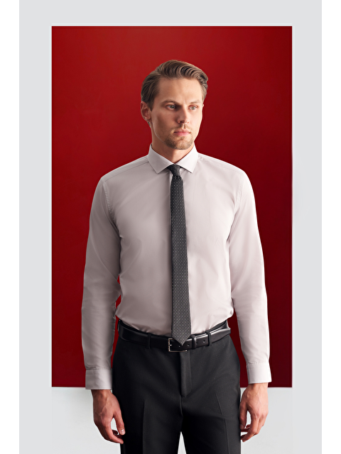 İMZA Taş Rengi Yarım İtalyan Yaka Uzun Kol Easy To Iron Slim Fit Pamuklu Gömlek 1004255301 - S000447883-25636