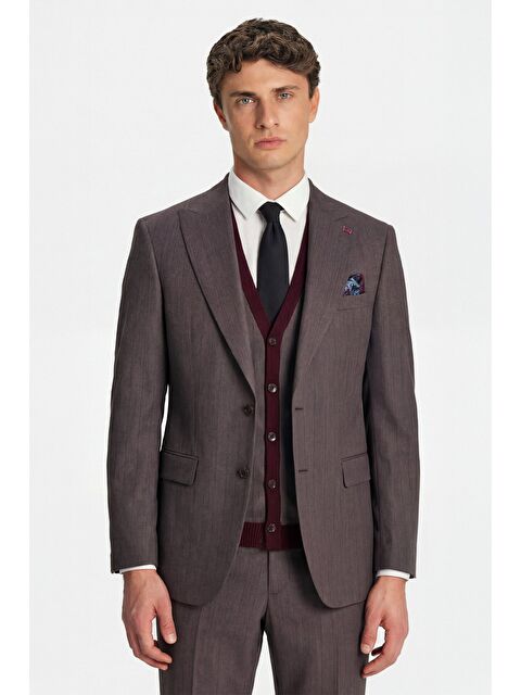 Sabri Özel Giotelli Bordo Triko Yelekli 6 Drop Polyester Viskon Karışımlı Erkek Takım Elbise - S000523912-19951