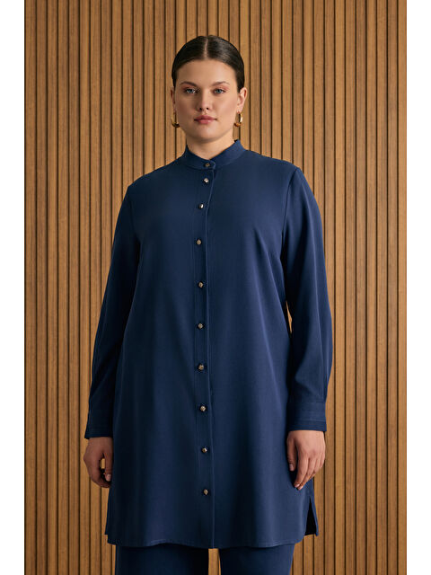 AKER Lacivert Hakim Yaka Lyocell Gömlek Tunik - S000475469-21164
