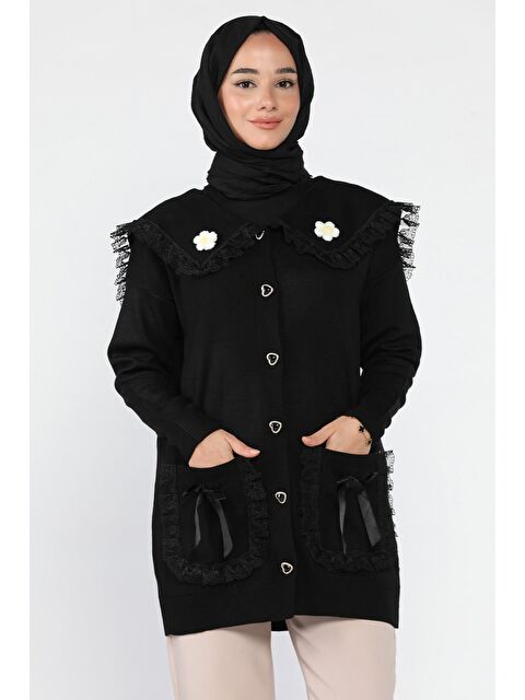 Julude Papatya Figürlü Fistolu Tesettür Triko Hırka (s-m-l Beden Uyumludur.) - S000470444-19351