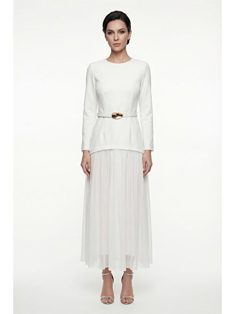 Lafaba Kadın Beyaz Kemerli Midi Abiye Elbise - S000506622-20063