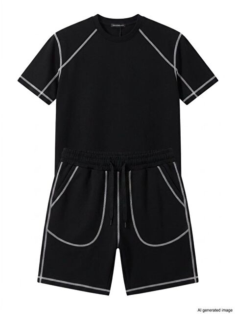 Jane's Unisex Karoyaka Dikişli Şortlu Takım - Siyah