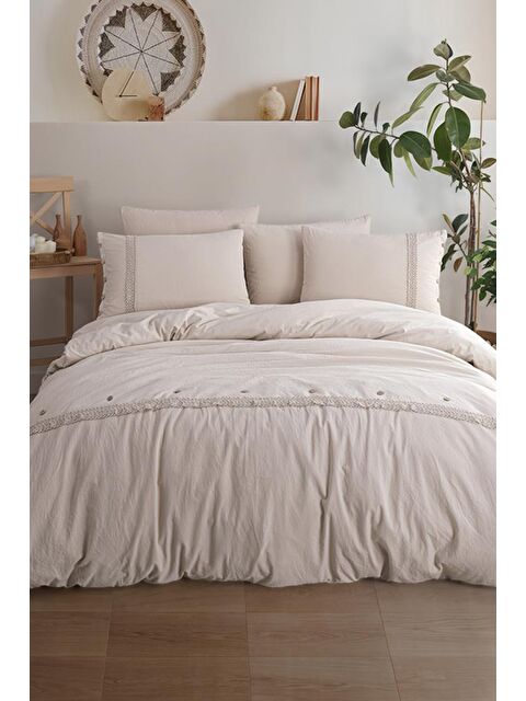 Çeyiz Diyarı Grace 6 Parça %100 Pamuk Çift Kişilik Nevresim Takımı Bej - S000493217-19928