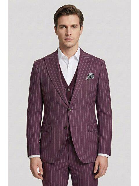 Sabri Özel Giotelli Bordo Triko Yelekli 6 Drop Polyester Viskon Karışımlı Erkek Takım Elbise - S000523918-19951