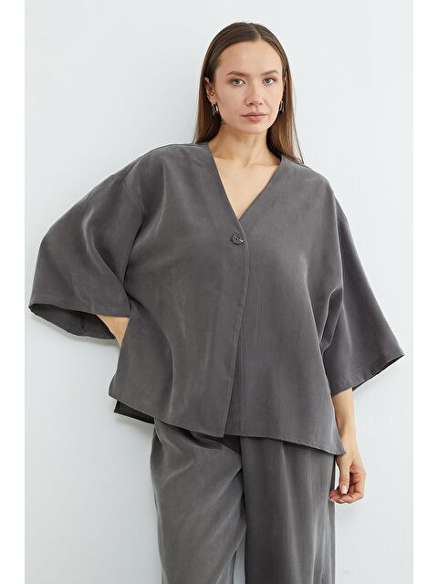 Fullamoda Tek Düğmeli Lyocell Kumaş Oversize Ceket - S000530772-33408