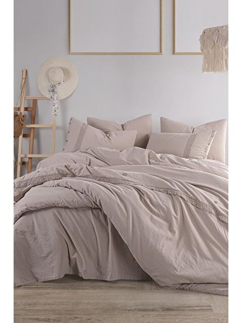 Çeyiz Diyarı Grace 6 Parça %100 Pamuk Çift Kişilik Nevresim Takımı Cappucino - S000493222-19413