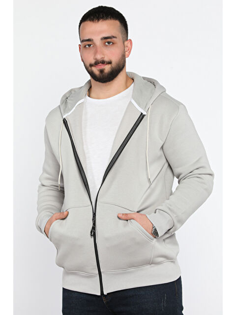 Mishar İtalia Erkek Kapüşonlu Şardonlu Fermuarlı Sweatshirt - S000326456-17308
