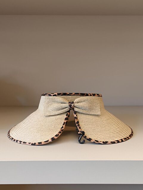 Luminos Butik Bej Leopar Şerit Detaylı Hasır Vizör Şapka Hsr2076 - S000204273-19928