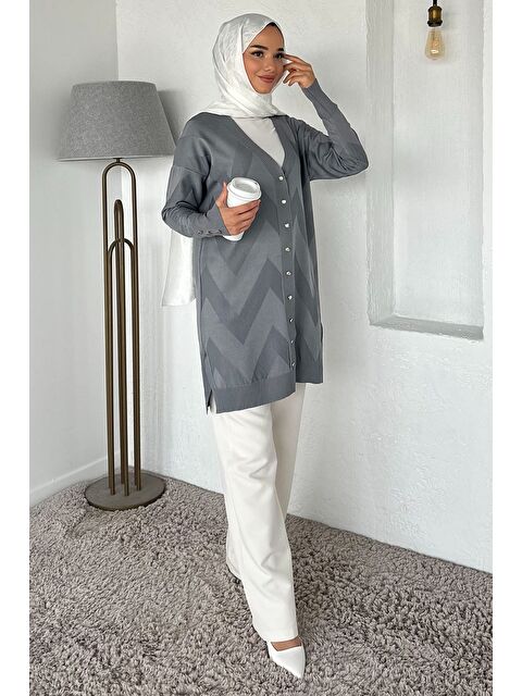 Julude Ön Düğmeli Desenli Tesettür Triko Hırka (m-l-xl Uyumludur) - S000470390-29351