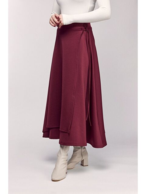 Saade Bordo Yüksek Bel Bağlamalı Katmanlı Görünüm Scuba Etek - S000504789-19951