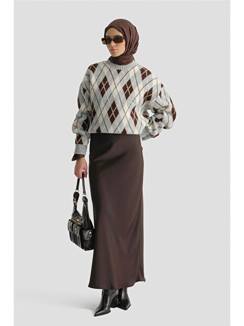 ARMİNE Saten Etek Acı Kahve - S000504747-28102