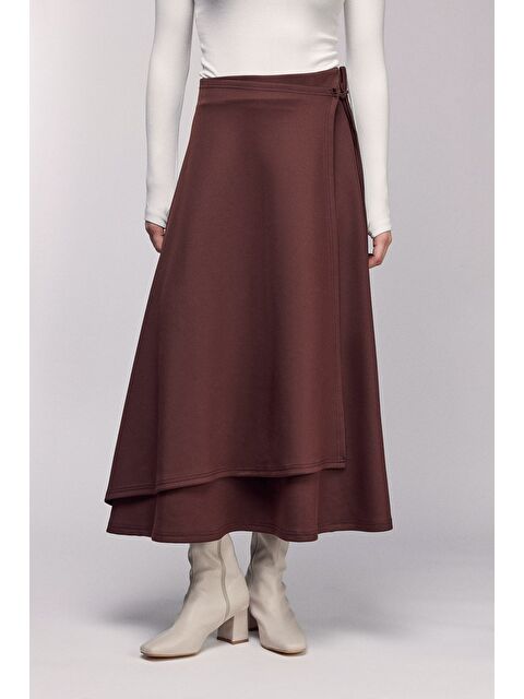 Saade Kahverengi Yüksek Bel Bağlamalı Katmanlı Görünüm Scuba Etek - S000504789-19413